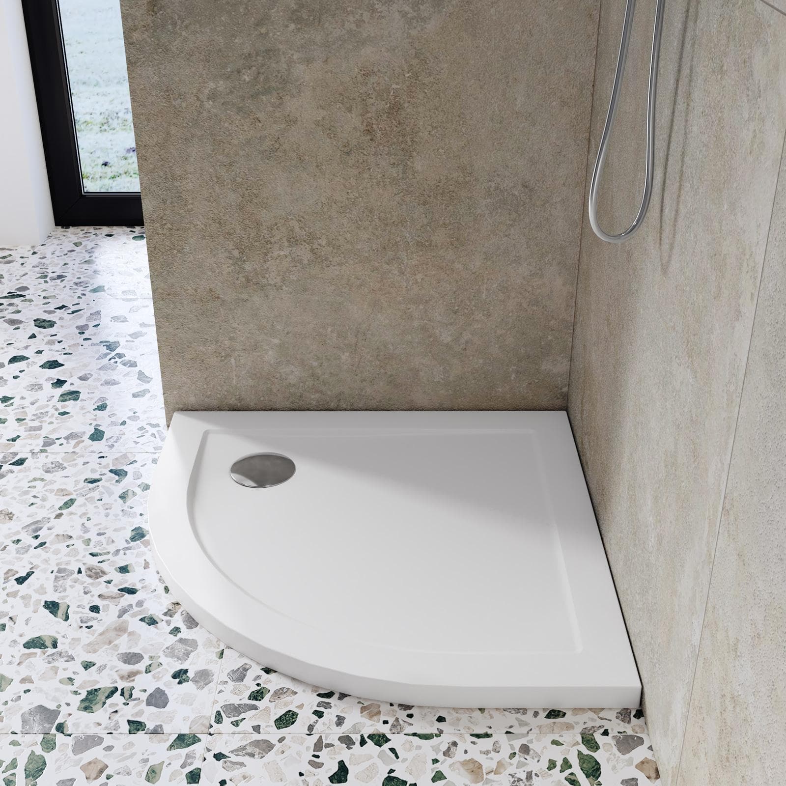 Piatto doccia 80x80 cm semicircolare altezza 4 cm in resina - Zeke
