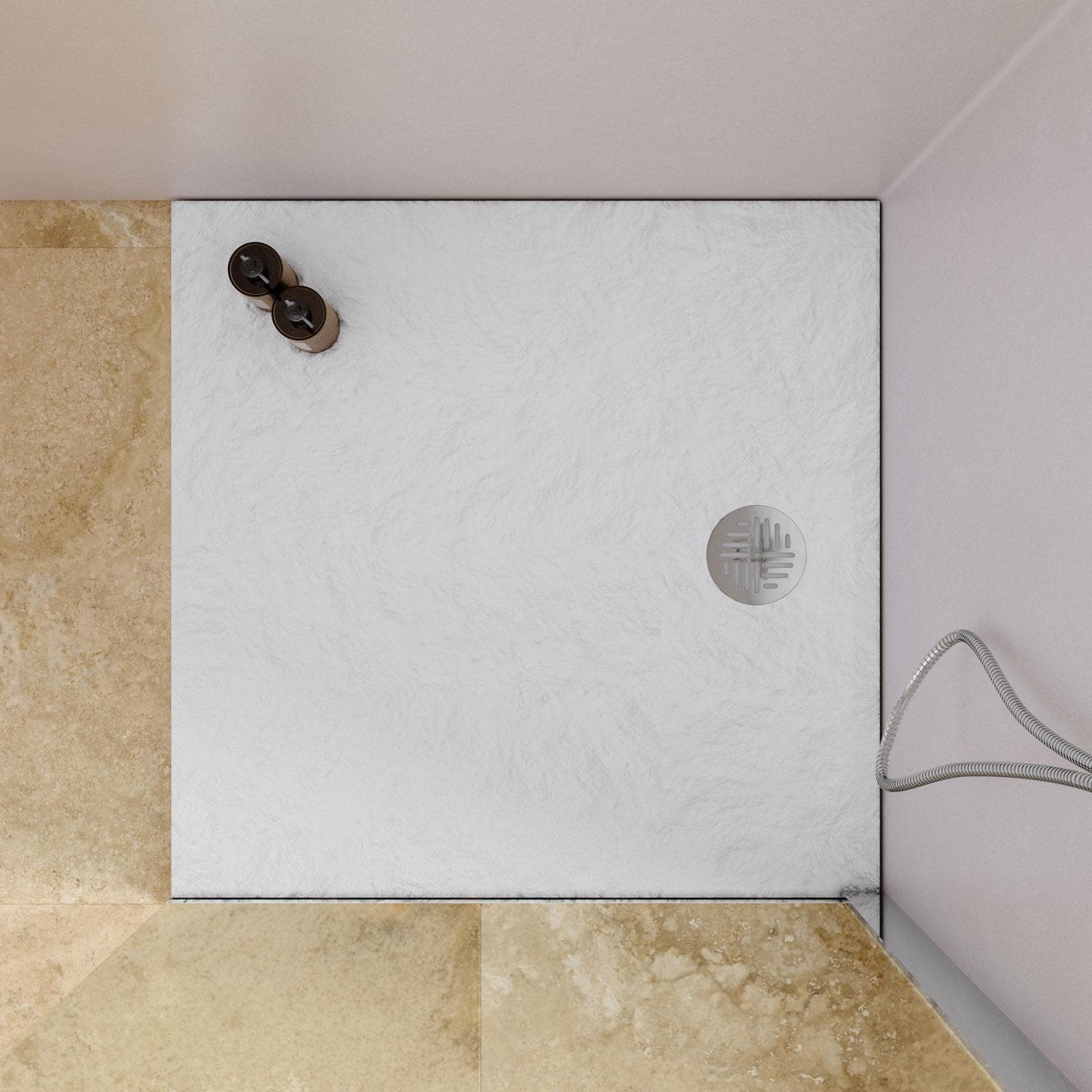 Piatto doccia 80x80x2h cm ultraslim in mineralmarmo bianco effetto pietra con copripiletta doubleface - Air