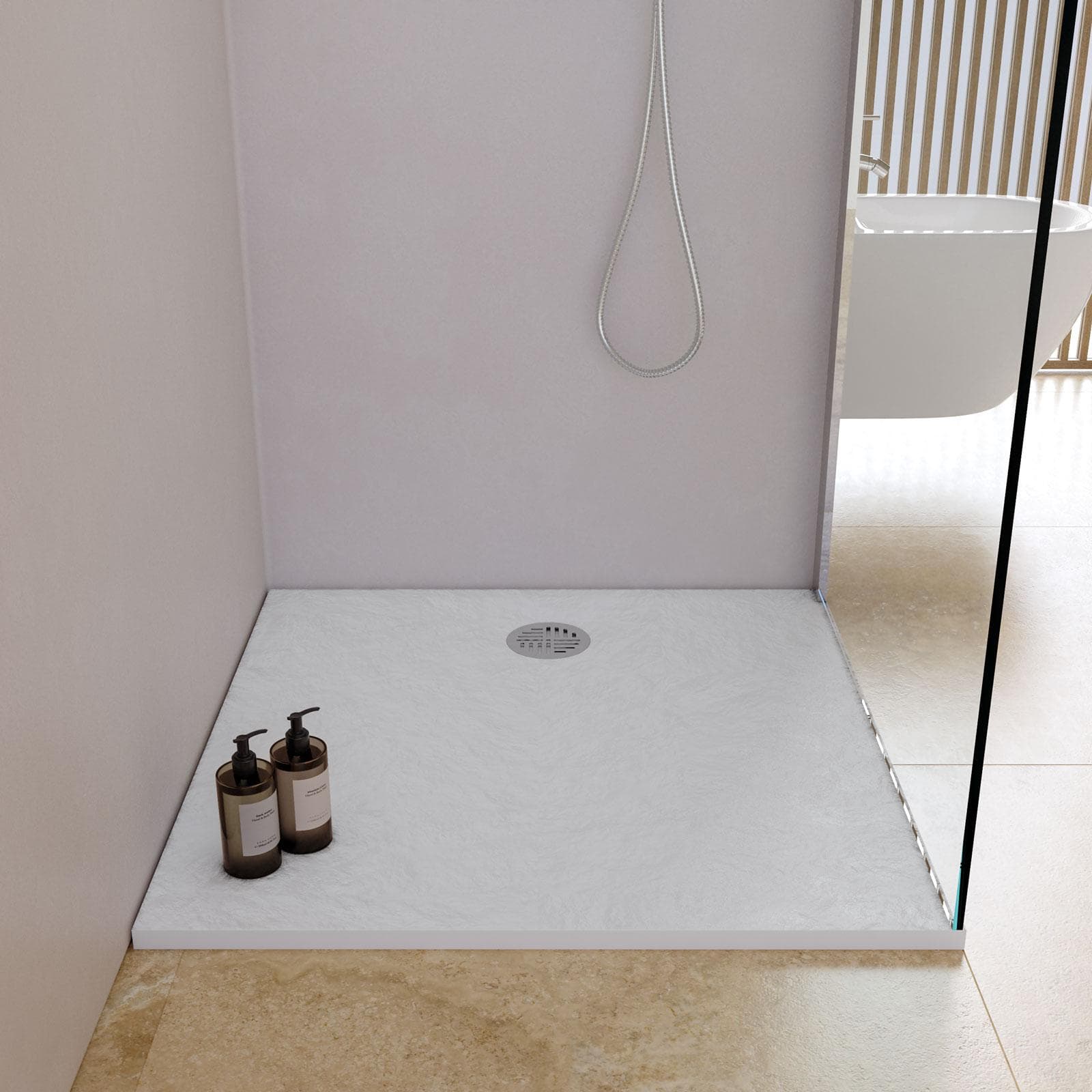 Piatto doccia 80x80x2h cm ultraslim in mineralmarmo bianco effetto pietra con copripiletta doubleface - Air