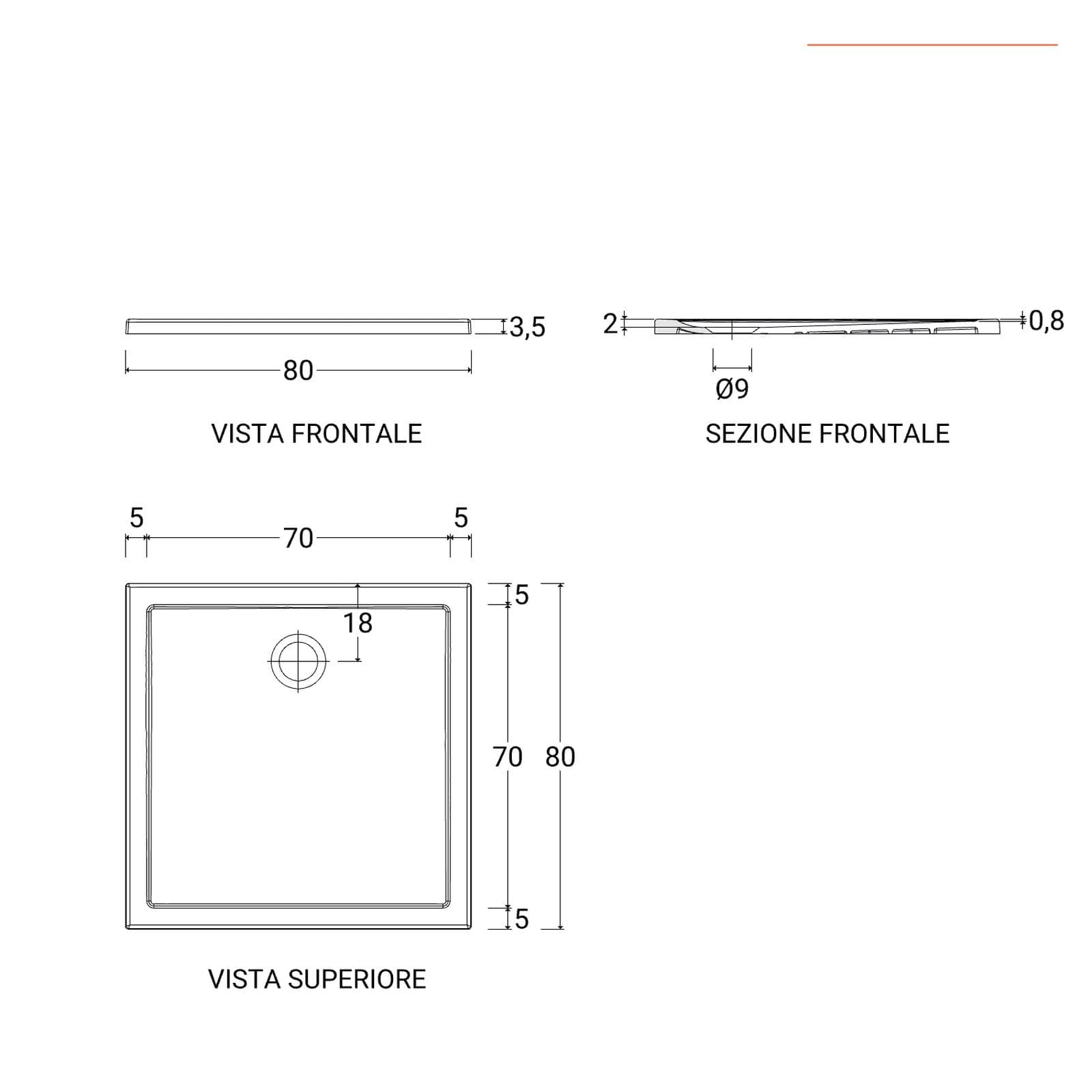 Piatto doccia 80x80x3,5 h cm bianco lucido - Navox