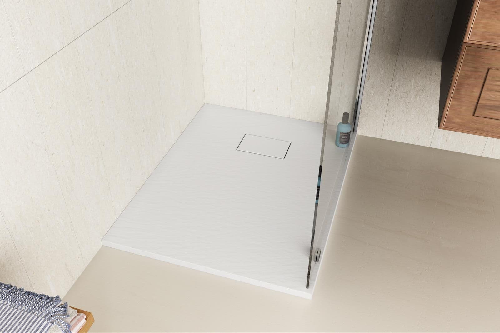 Piatto doccia 90x80 cm ultraslim riducibile bianco effetto pietra - Rok