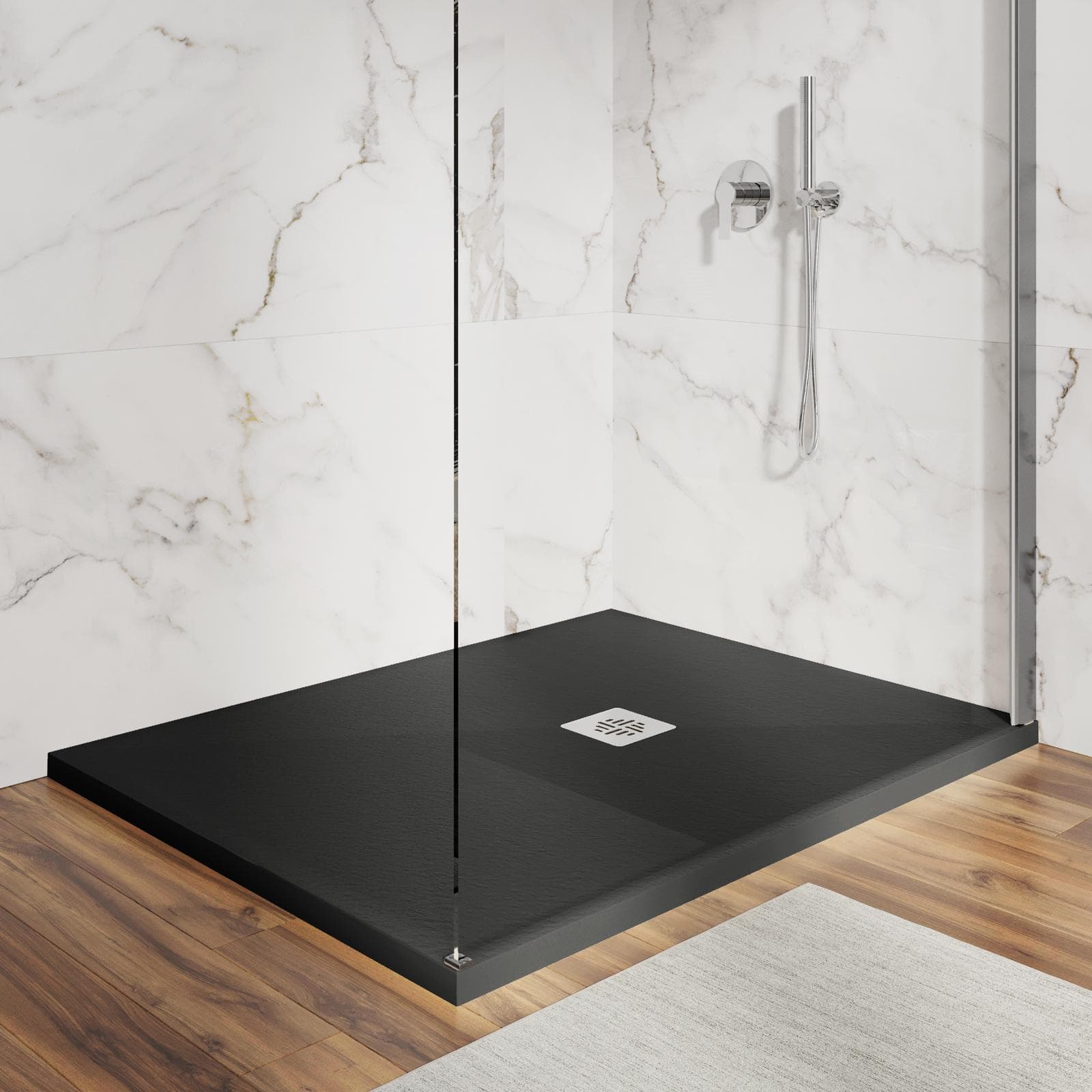 Piatto doccia 90 X 110 cm effetto pietra riducibile nero - Nalos