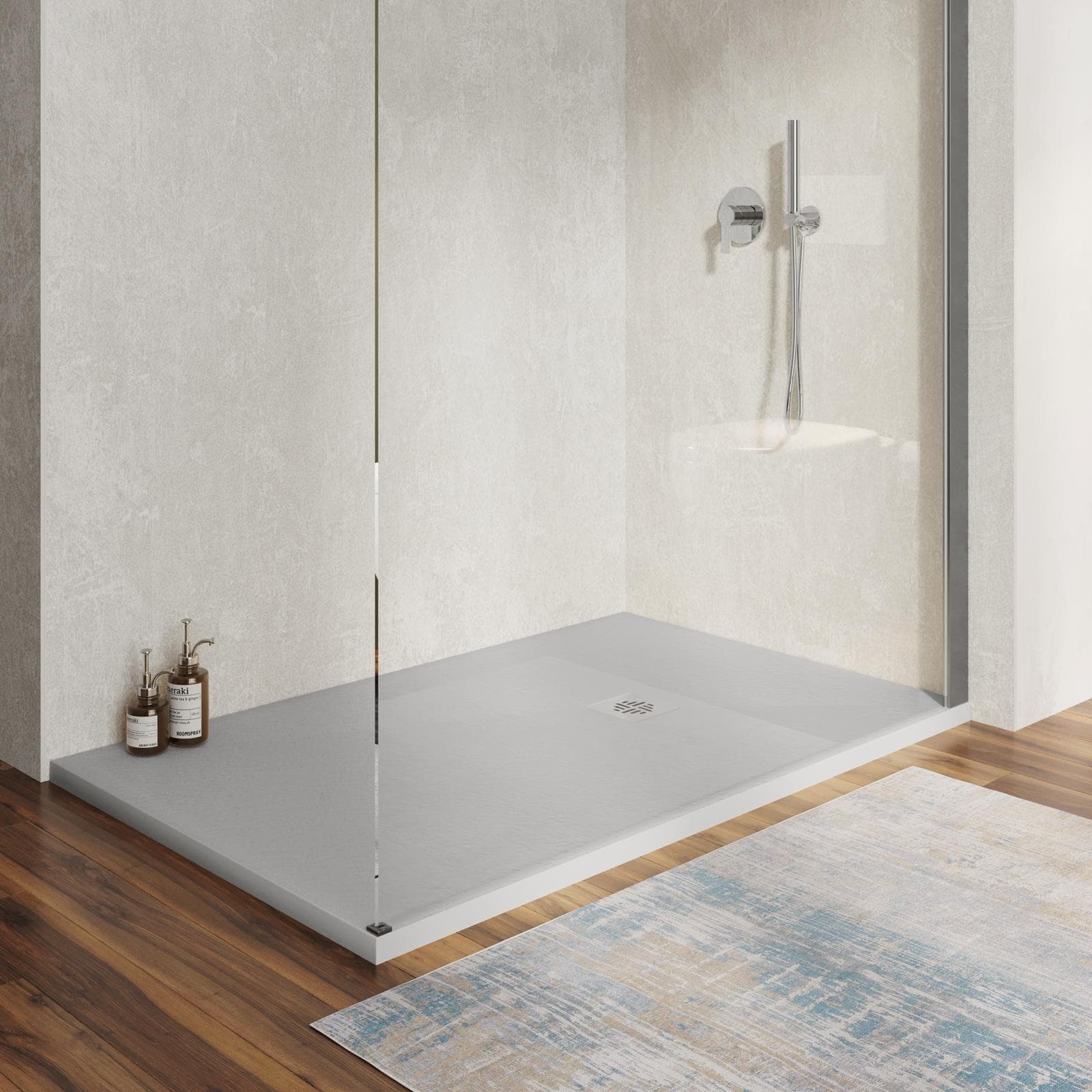 Piatto doccia 90 X 130 cm effetto pietra riducibile grigio - Nalos