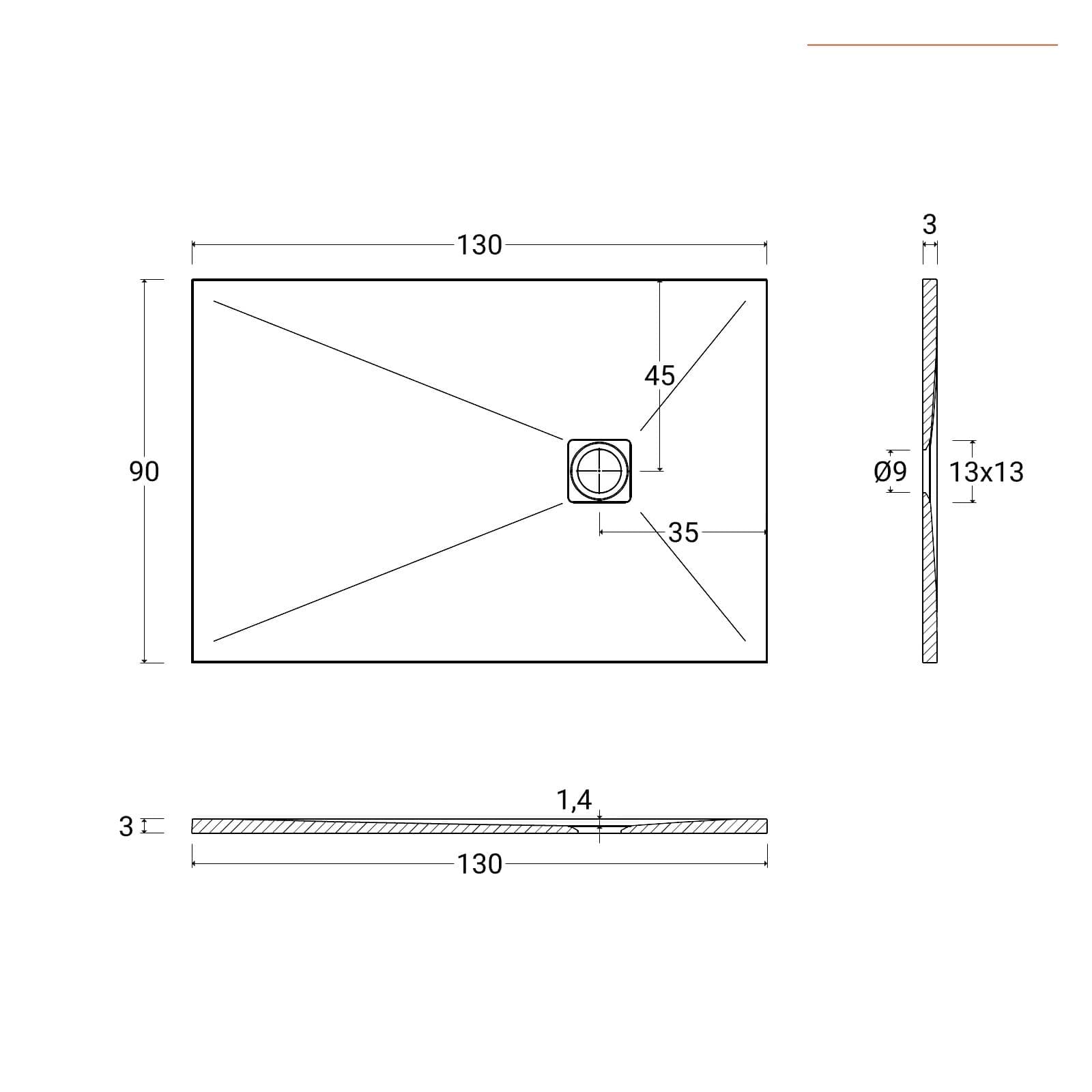Piatto doccia 90 X 130 cm effetto pietra riducibile grigio - Nalos