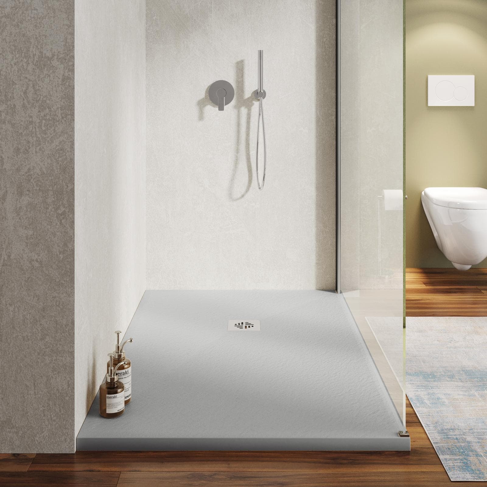 Piatto doccia 90 X 140 cm effetto pietra riducibile grigio - Nalos