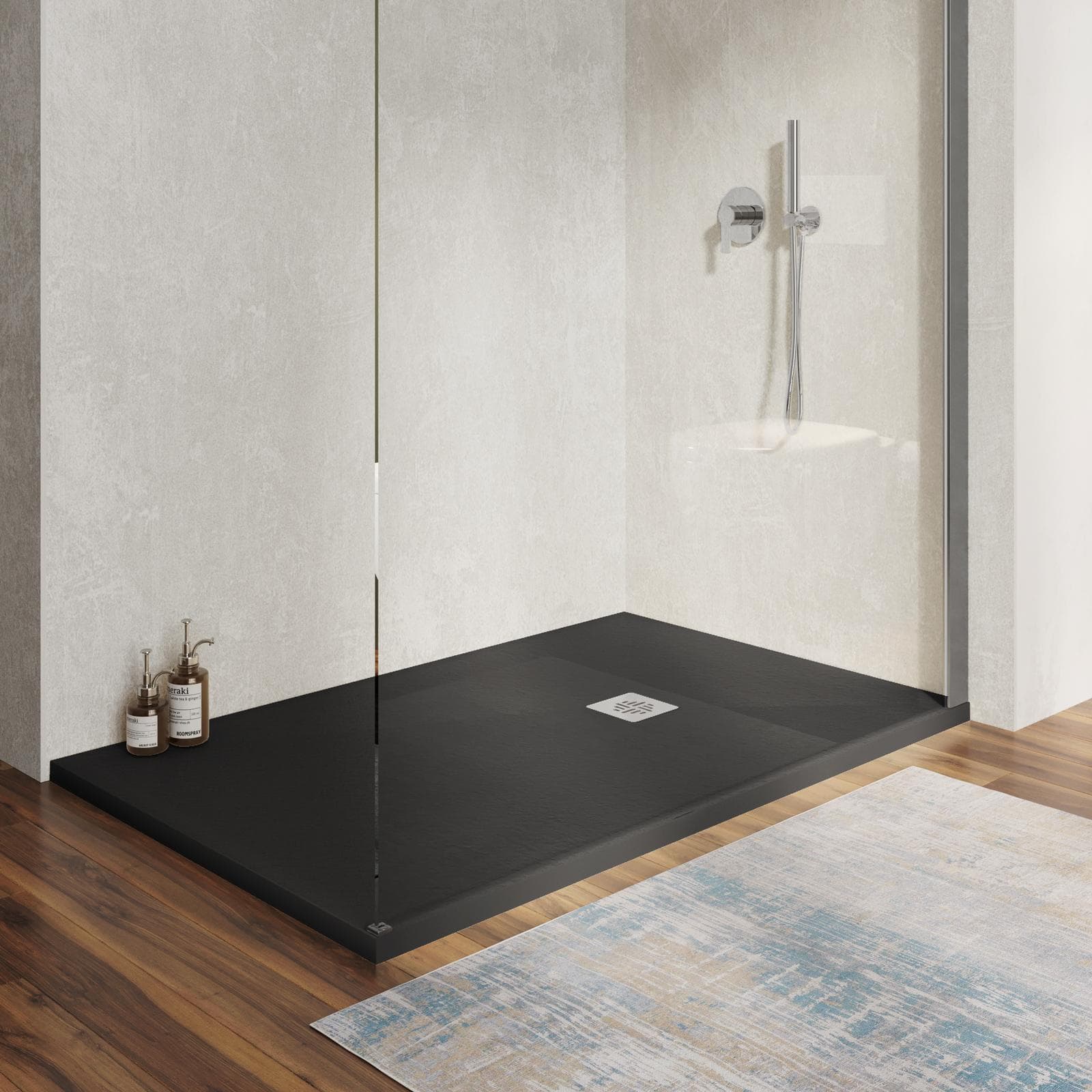 Piatto doccia 90 X 140 cm effetto pietra riducibile nero - Nalos