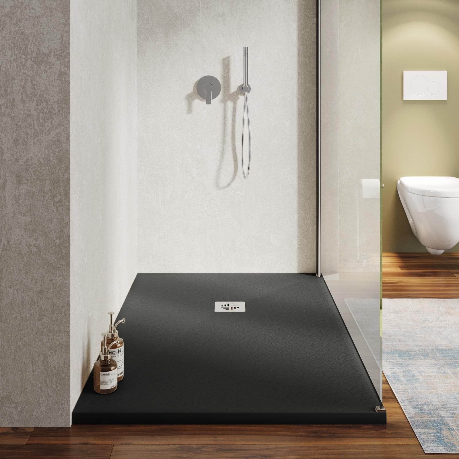 Piatto doccia 90 X 140 cm effetto pietra riducibile nero - Nalos
