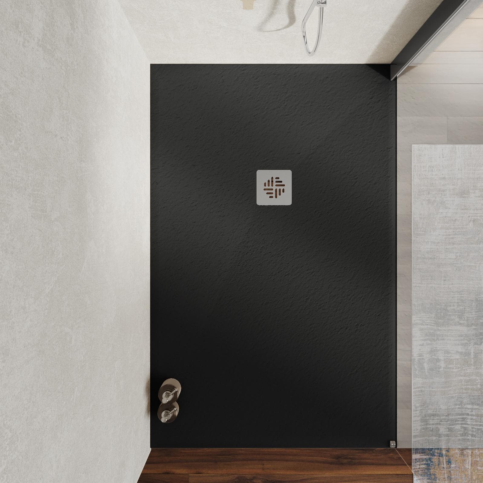 Piatto doccia 90 X 140 cm effetto pietra riducibile nero - Nalos