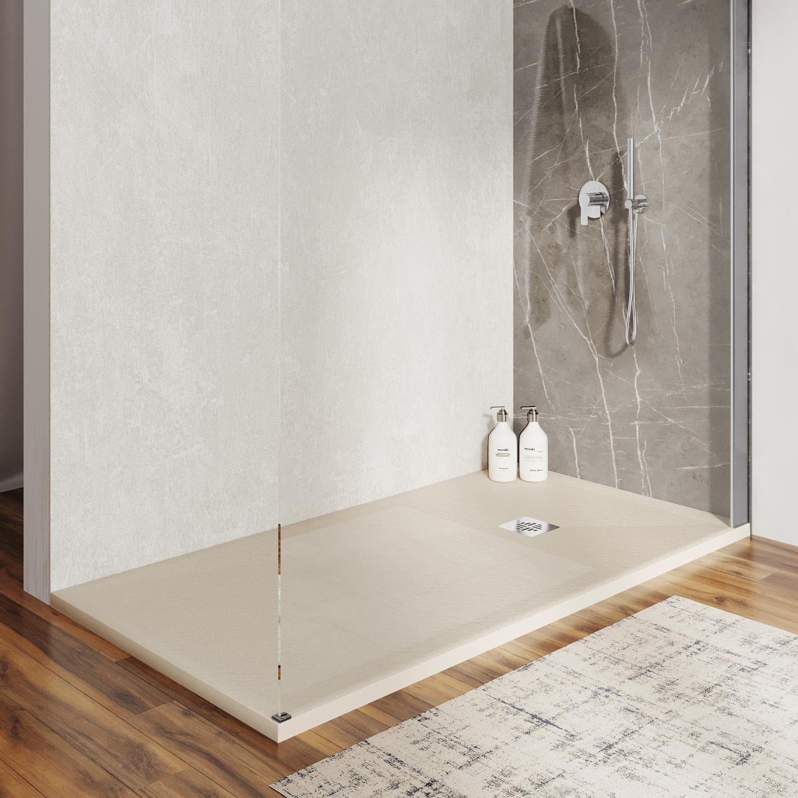 Piatto doccia 90 X 160 cm effetto pietra riducibile sabbia - Nalos