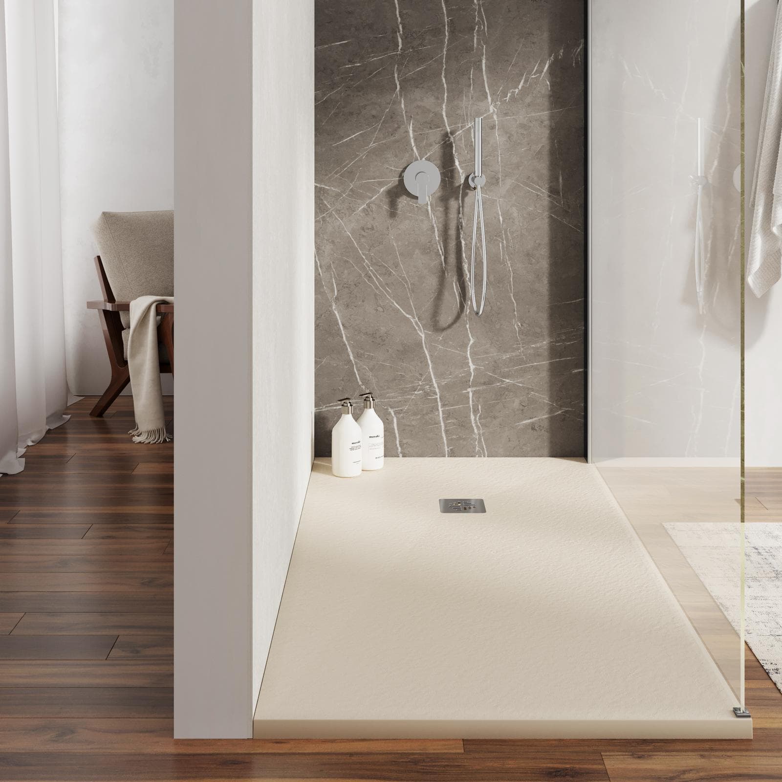 Piatto doccia 90 X 160 cm effetto pietra riducibile sabbia - Nalos