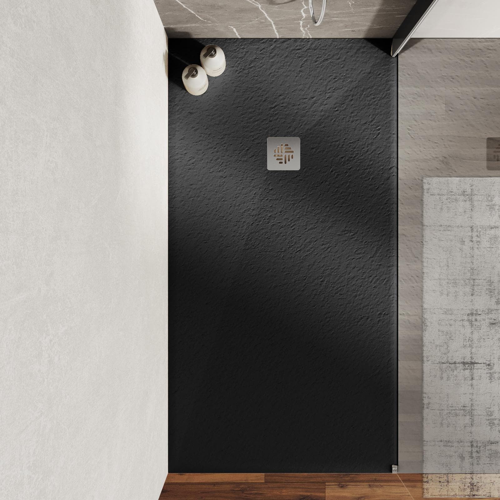 Piatto doccia 90 X 170 cm effetto pietra riducibile nero - Nalos