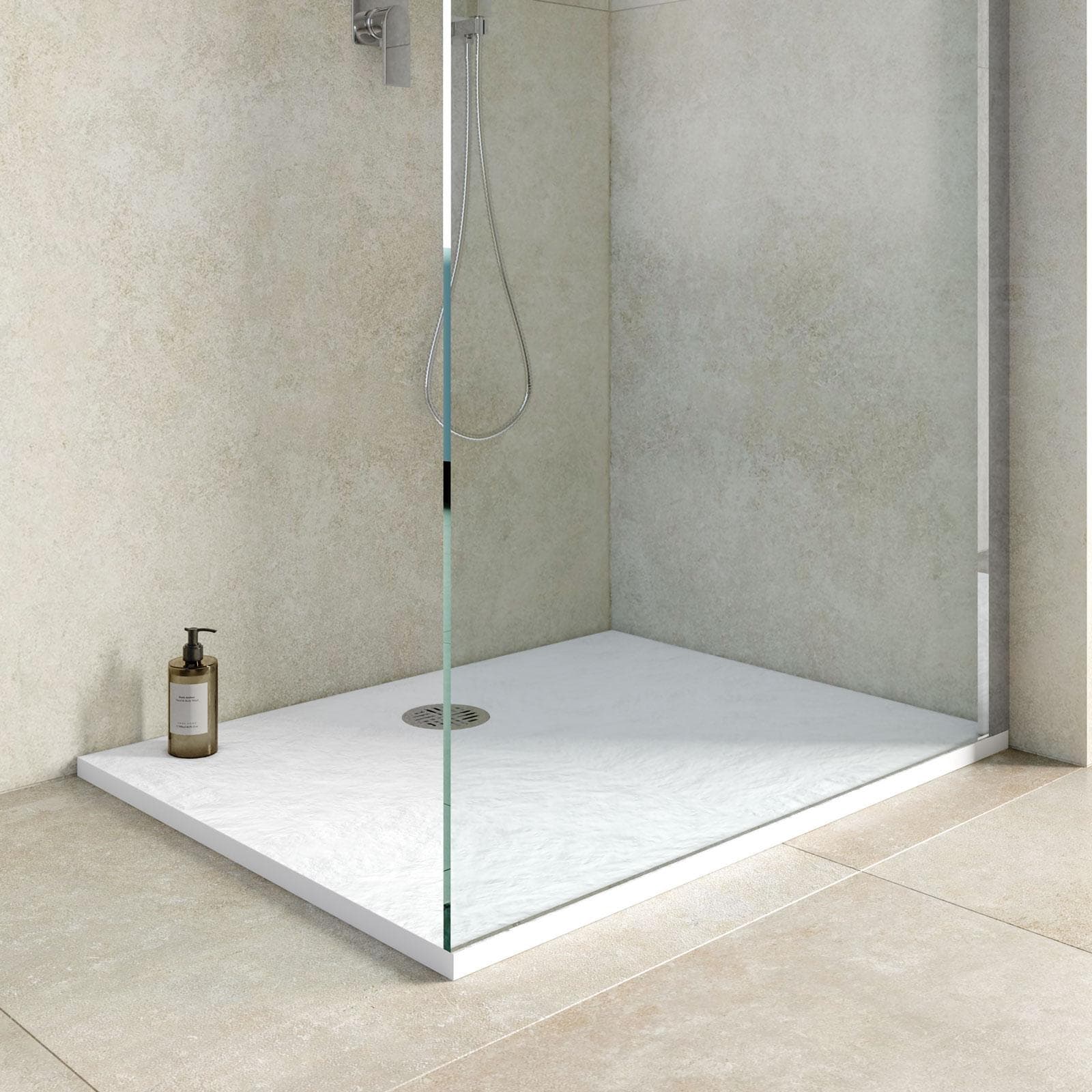 Piatto doccia 90x70x2h cm ultraslim in mineralmarmo bianco effetto pietra con copripiletta doubleface - Air
