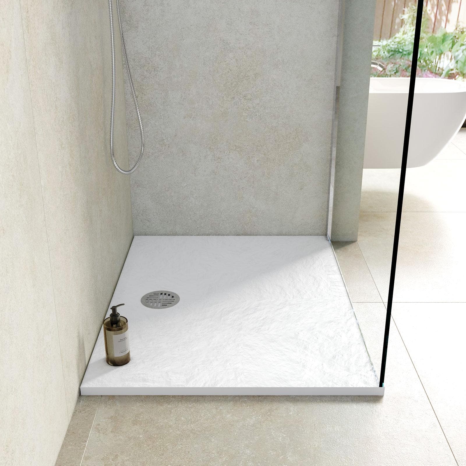 Piatto doccia 90x70x2h cm ultraslim in mineralmarmo bianco effetto pietra con copripiletta doubleface - Air