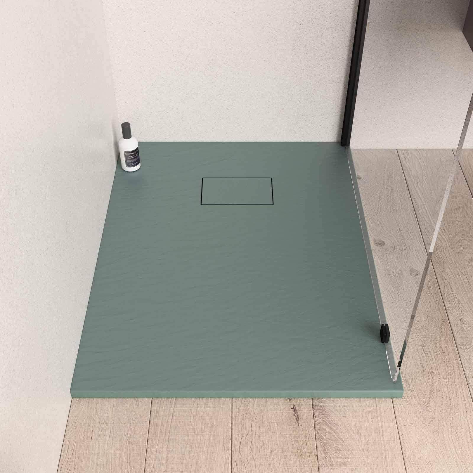 Piatto doccia 90x70 cm ultraslim riducibile verde effetto pietra - Rok