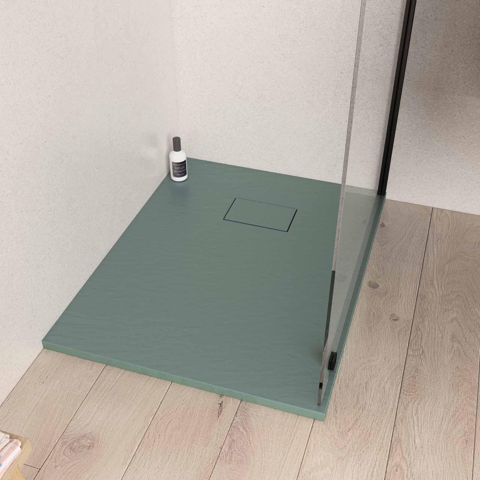 Piatto doccia 90x70 cm ultraslim riducibile verde effetto pietra - Rok
