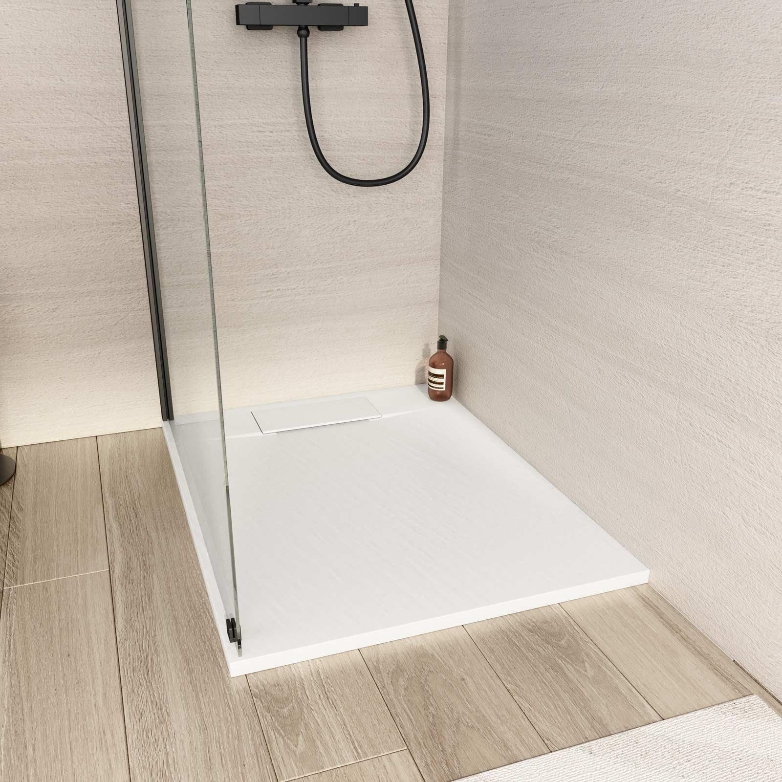 Piatto doccia 90x70 in resina effetto pietra ardesia bianco - Kalf