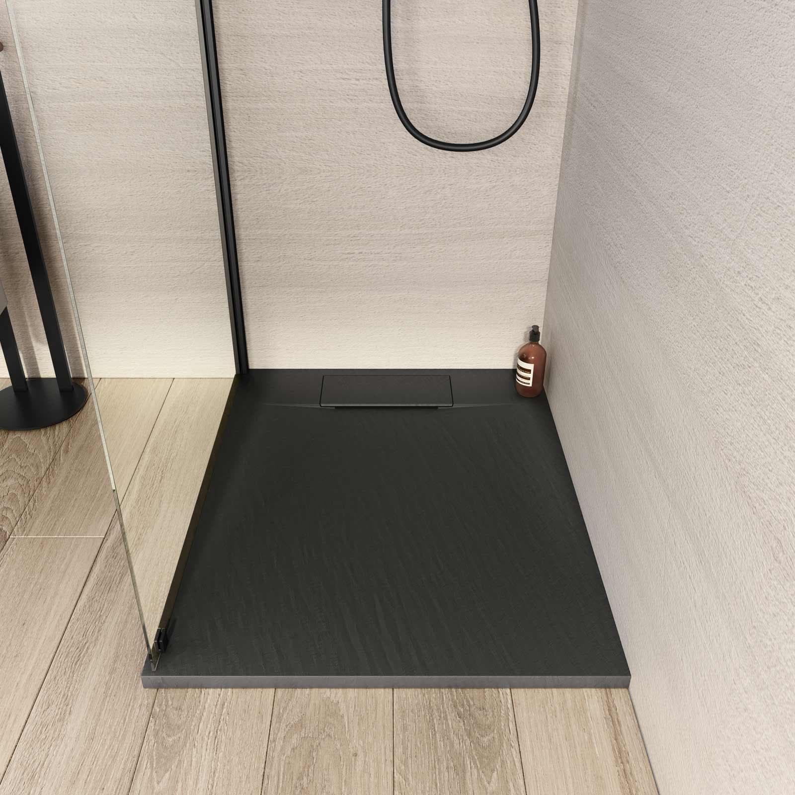 Piatto doccia 90x70 in resina effetto pietra ardesia nero - Kalf