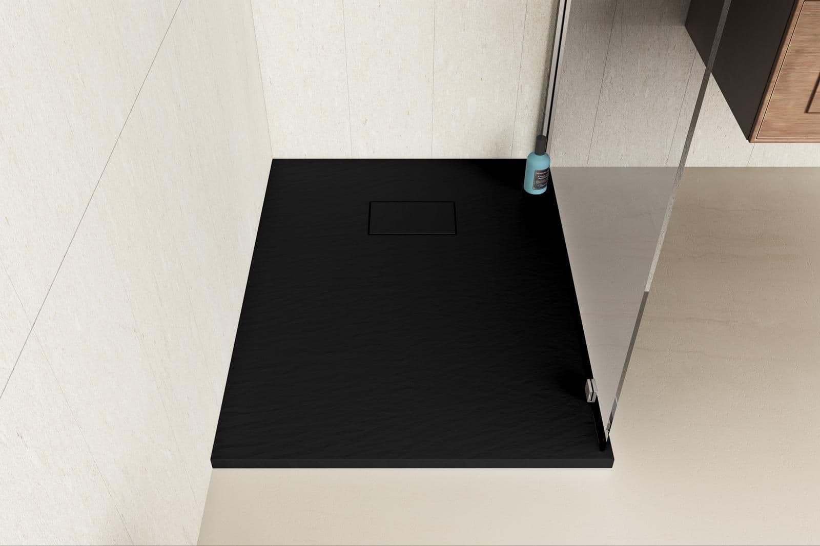 Piatto doccia 90x70 cm ultraslim riducibile nero effetto pietra - Rok