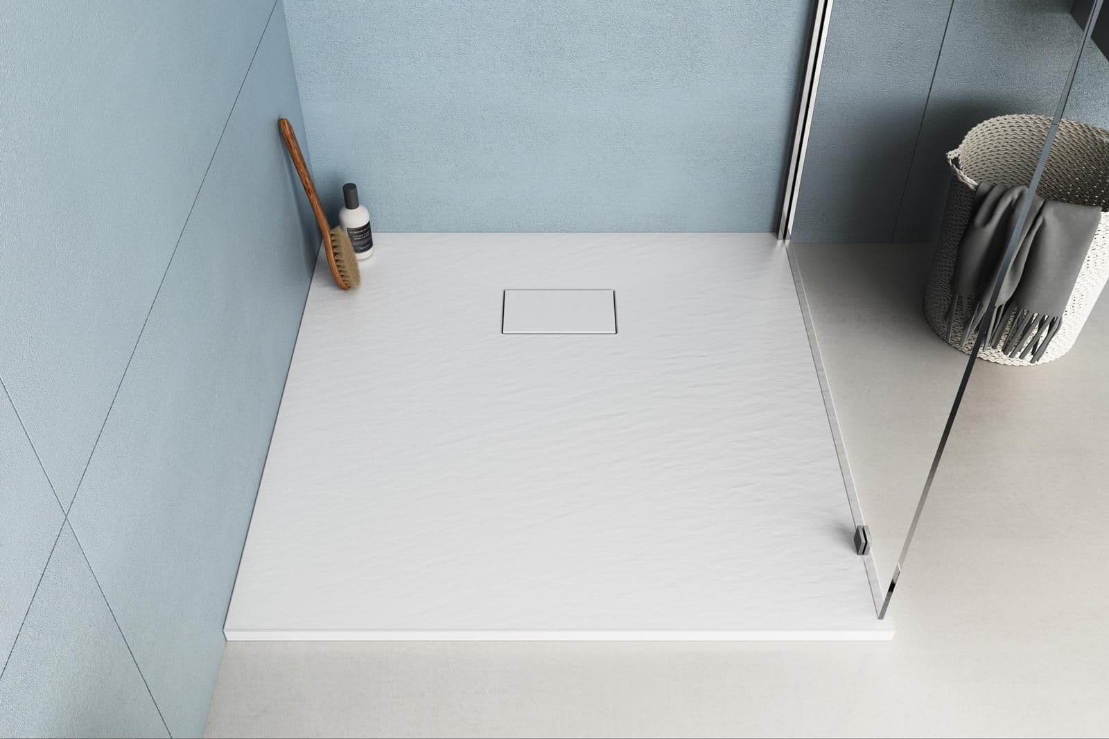 Piatto doccia 90x90 cm ultraslim riducibile bianco effetto pietra - Rok