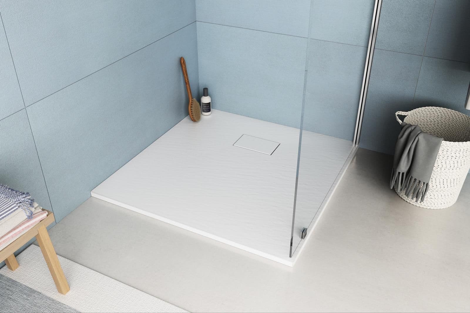 Piatto doccia 90x90 cm ultraslim riducibile bianco effetto pietra - Rok