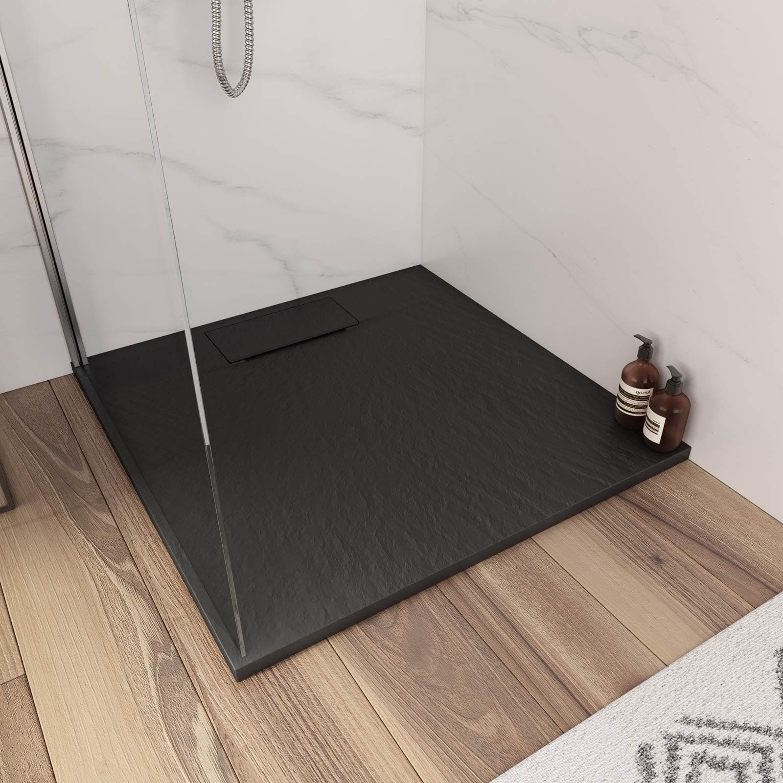 Piatto doccia 90x90 in resina effetto pietra ardesia nero - Kalf