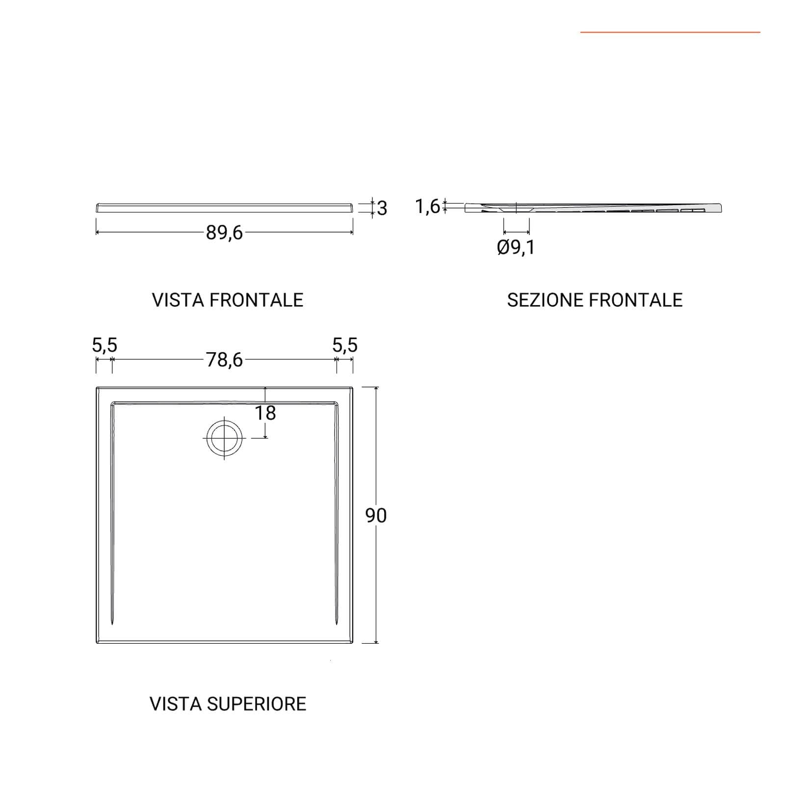Piatto doccia 90x90x3 h cm bianco opaco antiscivolo - Navox