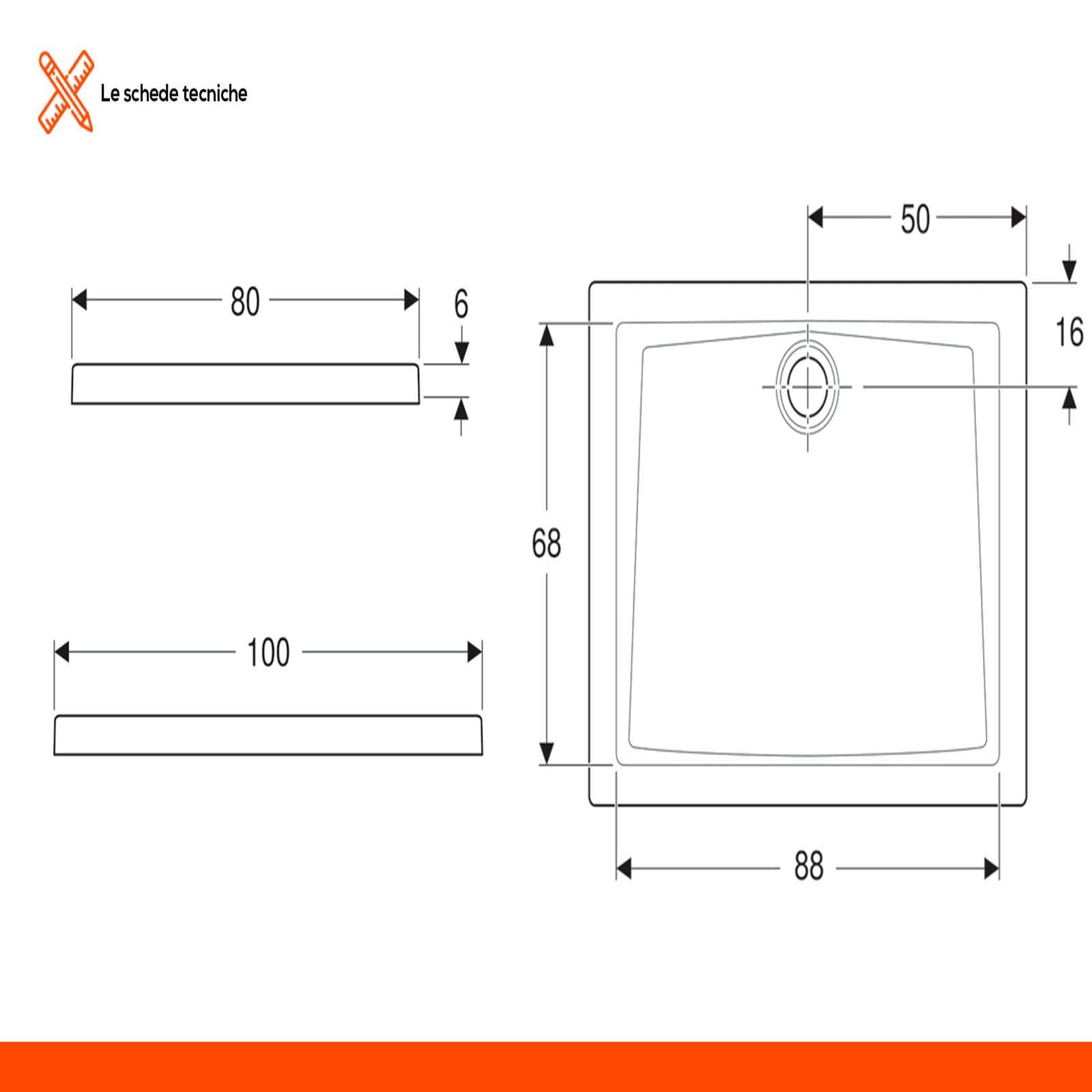 Piatto doccia 80x100 cm in gres porcellanato bianco lucido 60 Geberit