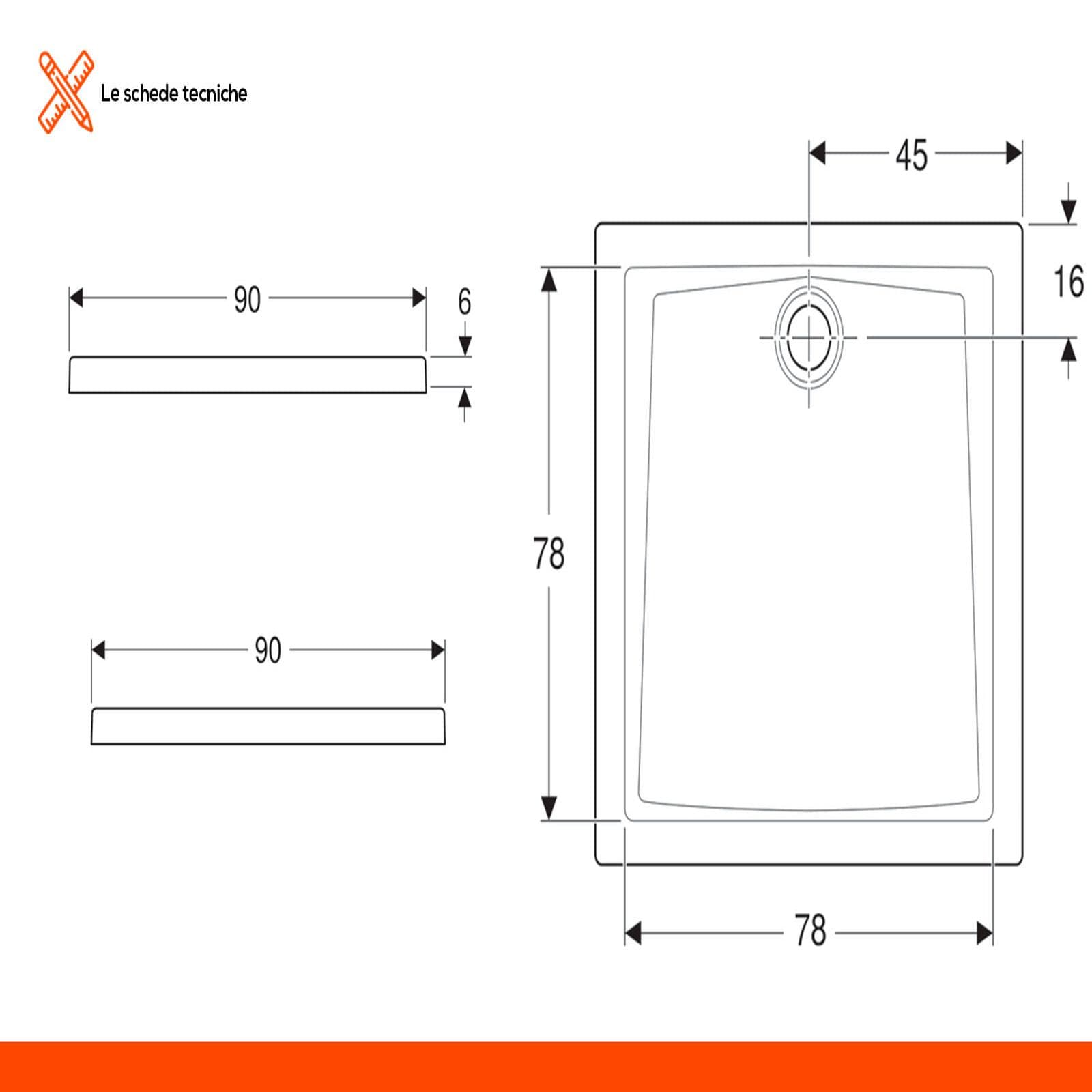 Piatto doccia 90x90 cm quadrato in gres porcellanato bianco lucido 60 di Geberit