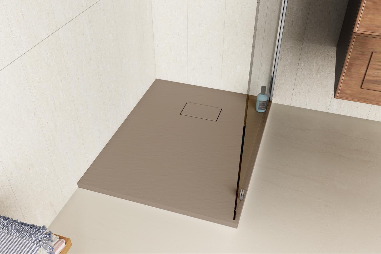 Piatto doccia 100x70 cm ultraslim riducibile cappuccino effetto pietra - Rok