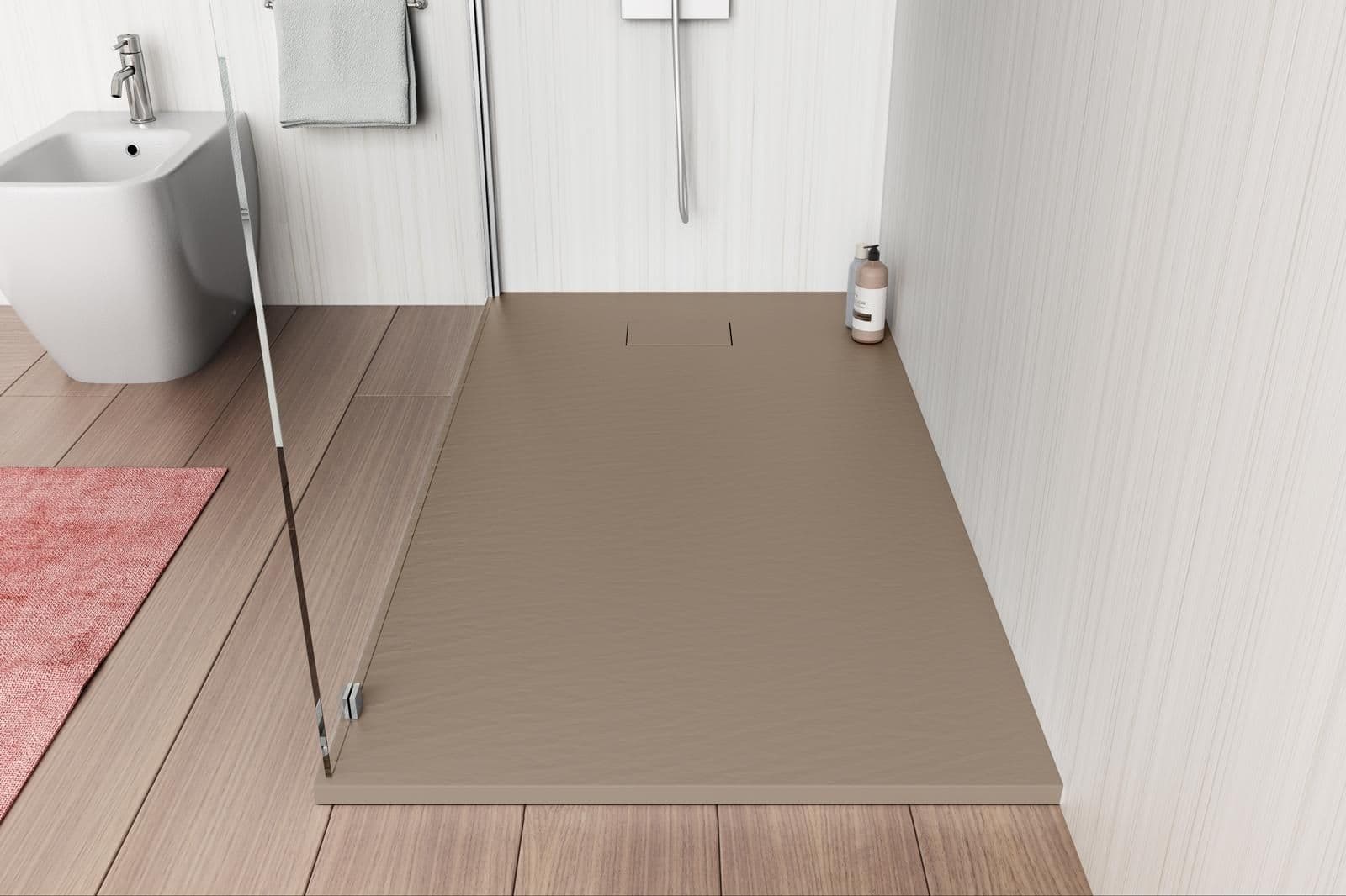 Piatto doccia 120x70 cm ultraslim riducibile cappuccino effetto pietra - Rok