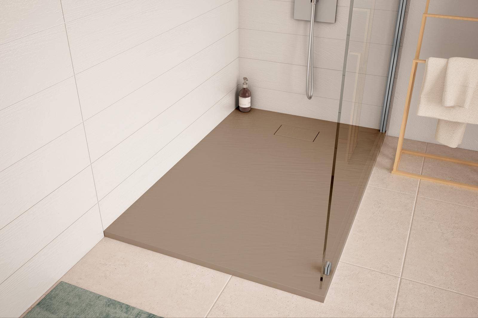 Piatto doccia 120x90 cm ultraslim riducibile cappuccino effetto pietra - Rok