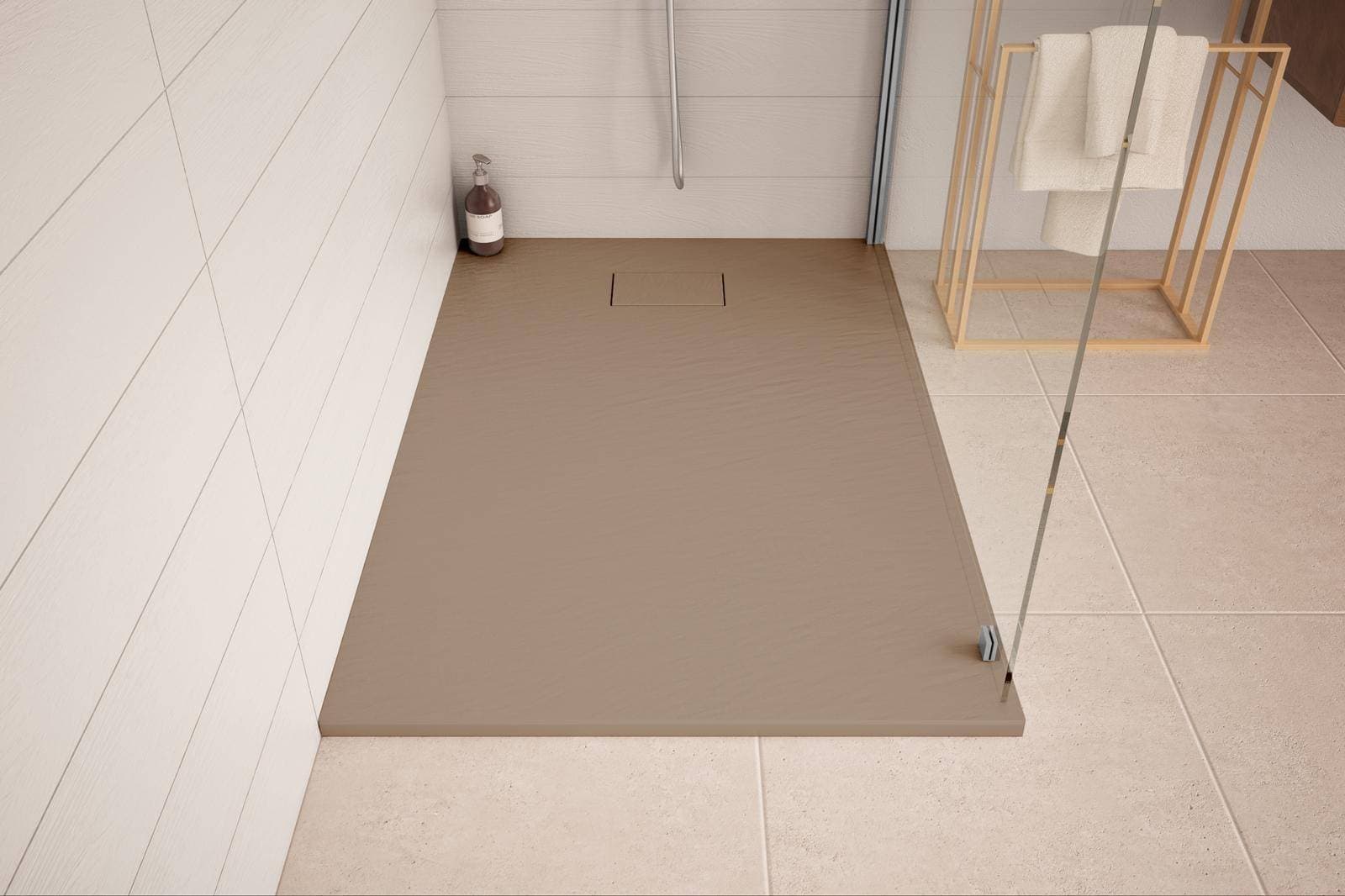 Piatto doccia 120x90 cm ultraslim riducibile cappuccino effetto pietra - Rok