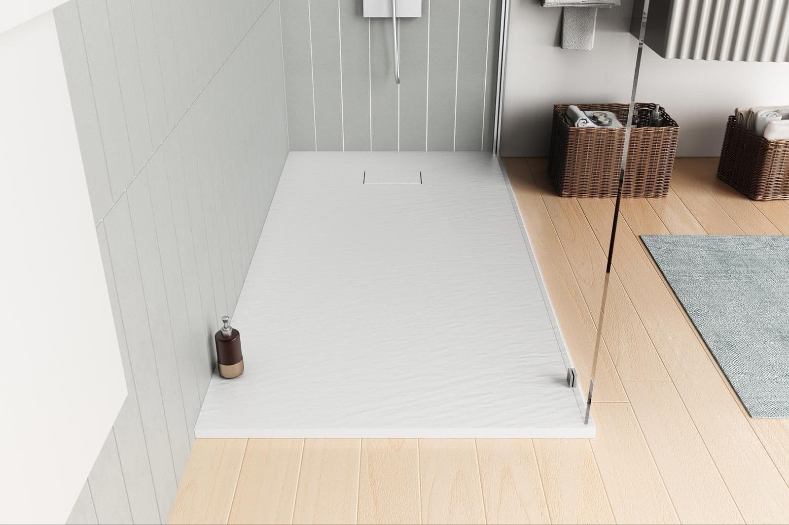 Piatto doccia 170x80 cm ultraslim riducibile bianco effetto pietra - Rok