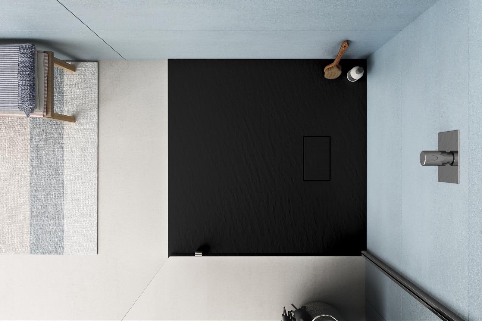 Piatto doccia 80x80 cm ultraslim riducibile nero effetto pietra - Rok