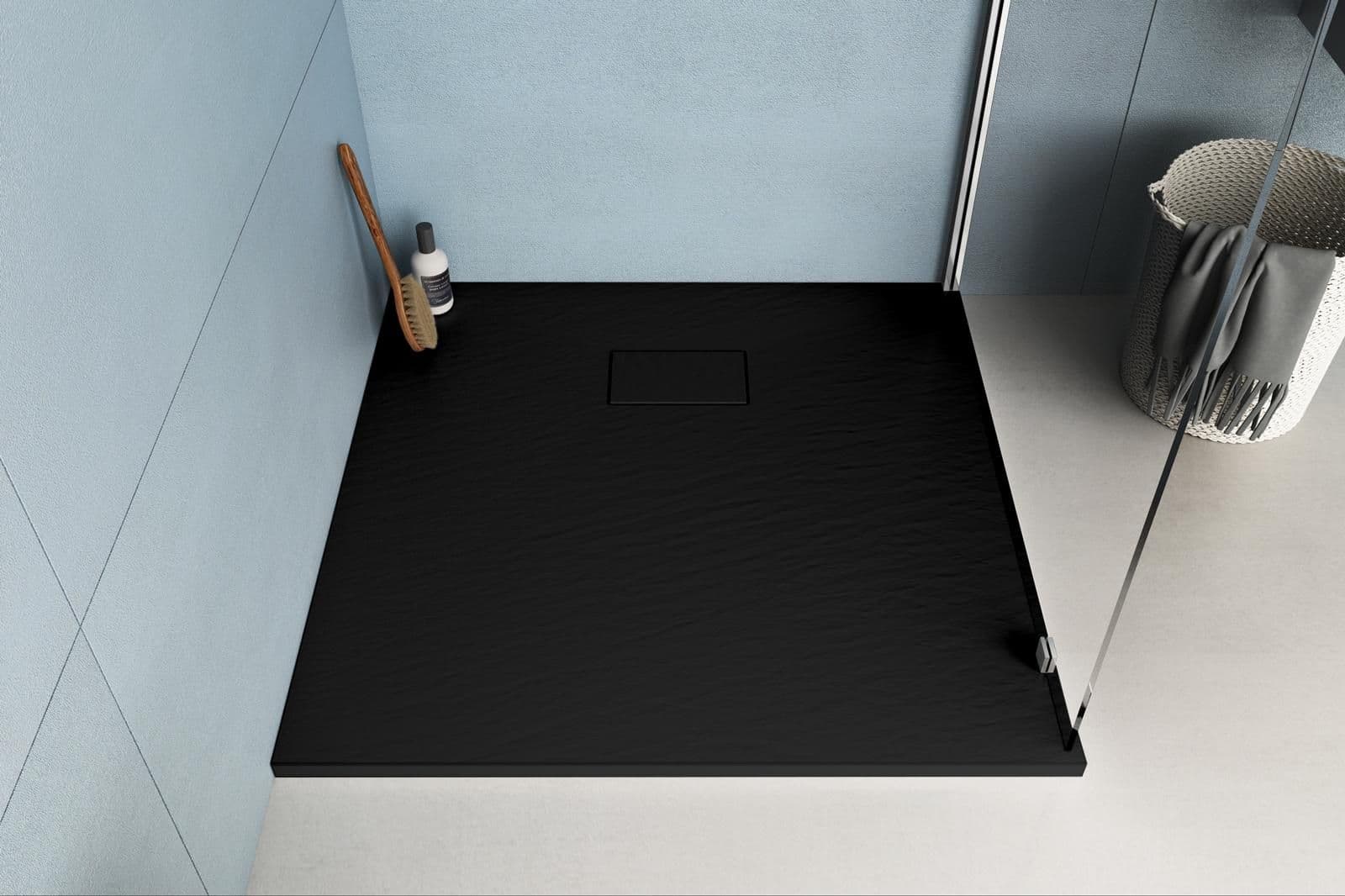 Piatto doccia 90x90 cm ultraslim riducibile nero effetto pietra - Rok