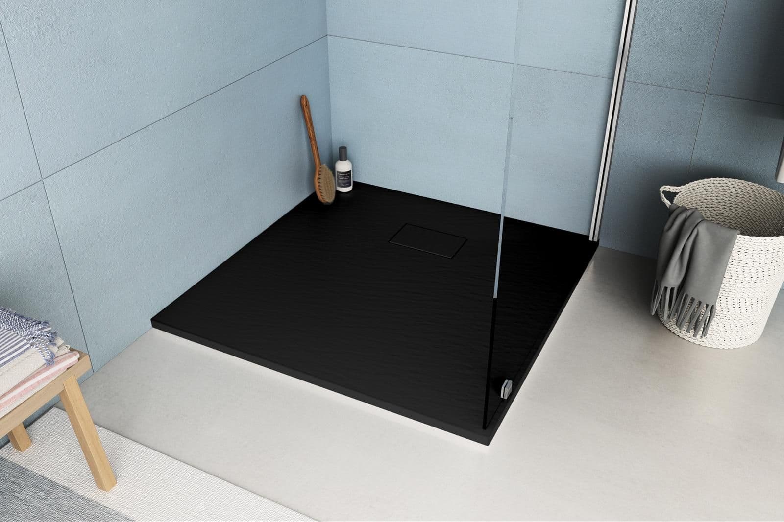 Piatto doccia 90x90 cm ultraslim riducibile nero effetto pietra - Rok