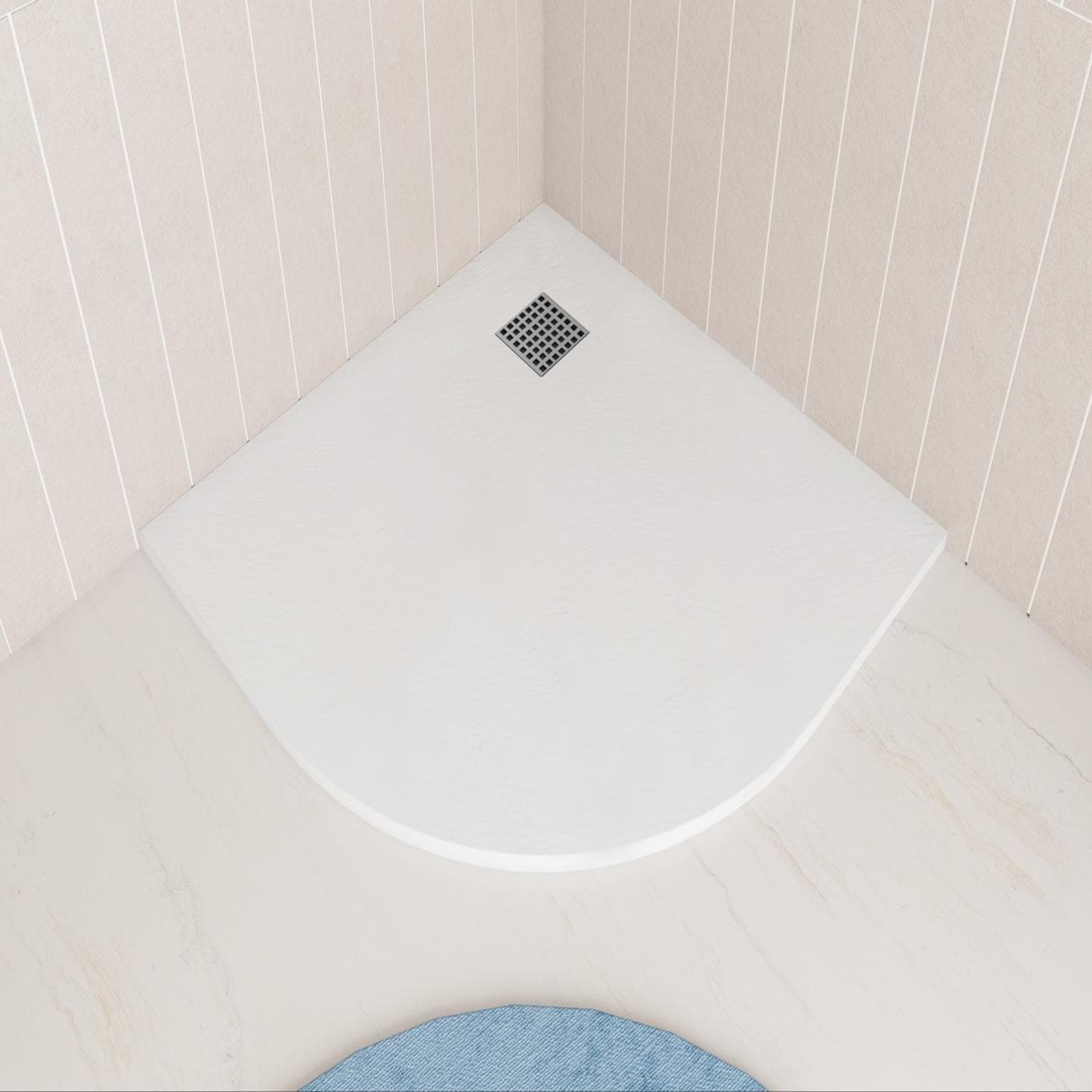 Piatto doccia 90x90 cm semicircolare ultraslim riducibile bianco effetto pietra - Rok