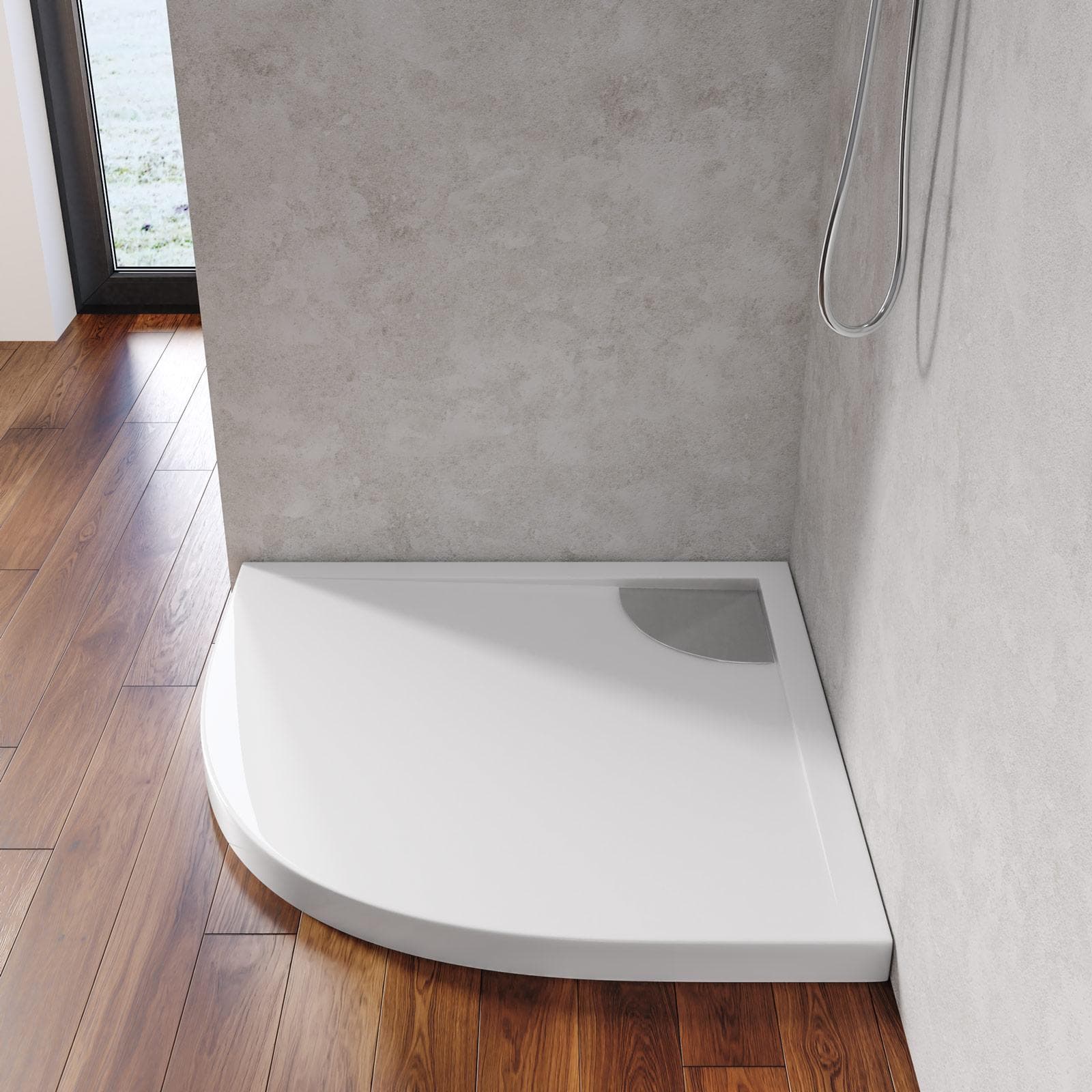 Piatto doccia semicircolare 100x100 cm in acrilico bianco con canalina in acciaio - Denb