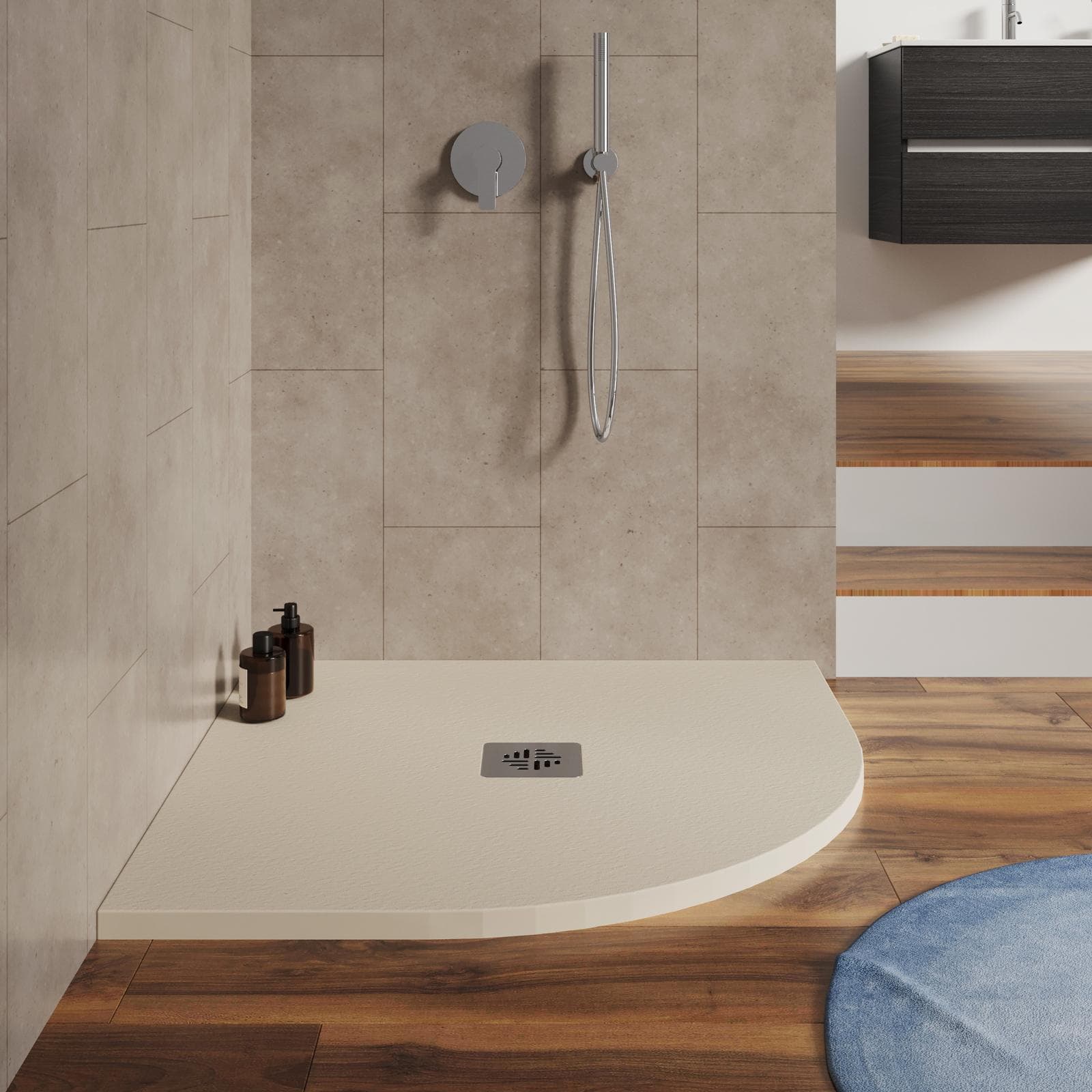 Piatto doccia semicircolare 80 X 80 cm effetto pietra riducibile sabbia - Nalos