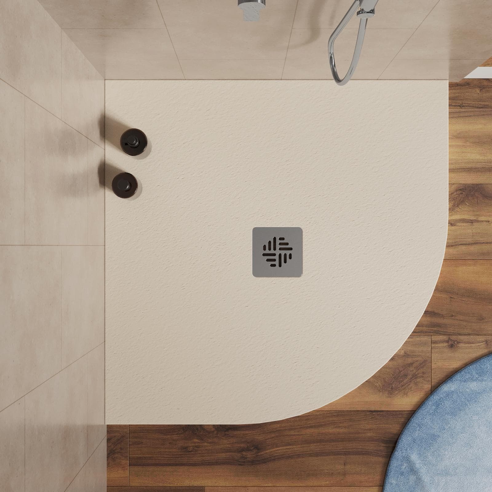 Piatto doccia semicircolare 80 X 80 cm effetto pietra riducibile sabbia - Nalos