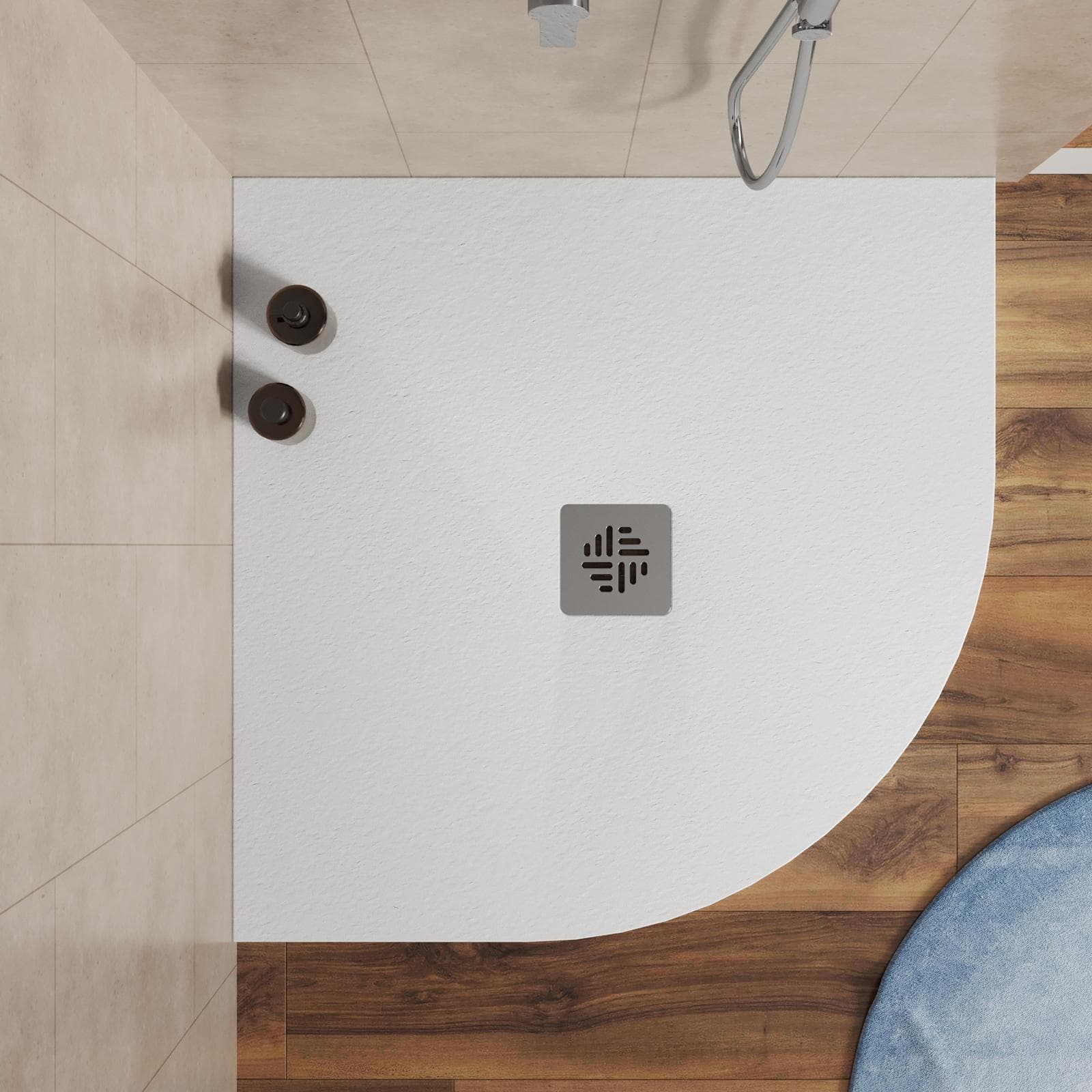 Piatto doccia semicircolare 90 X 90 cm effetto pietra riducibile bianco - Nalos