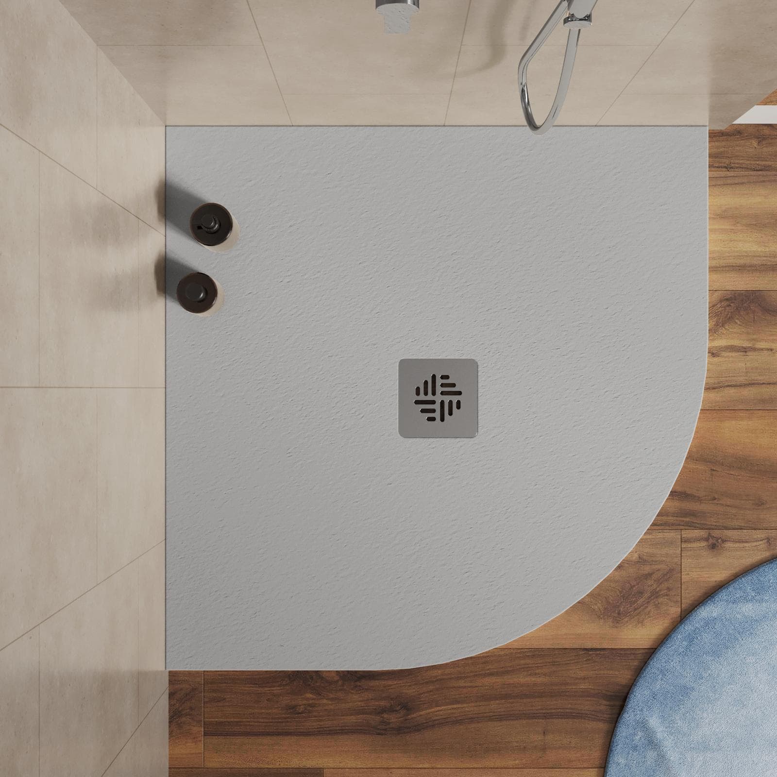 Piatto doccia semicircolare 90 X 90 cm effetto pietra riducibile grigio - Nalos