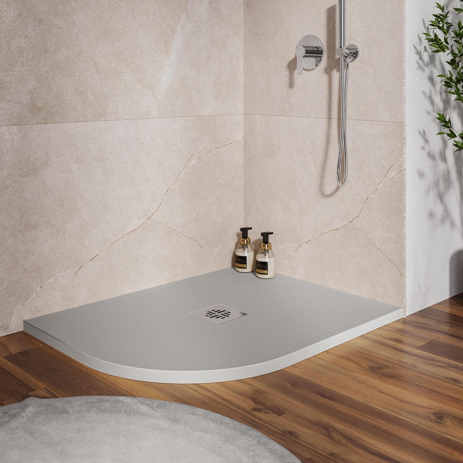 Piatto doccia semicircolare dx 70 X 90 cm effetto pietra riducibile grigio - Nalos