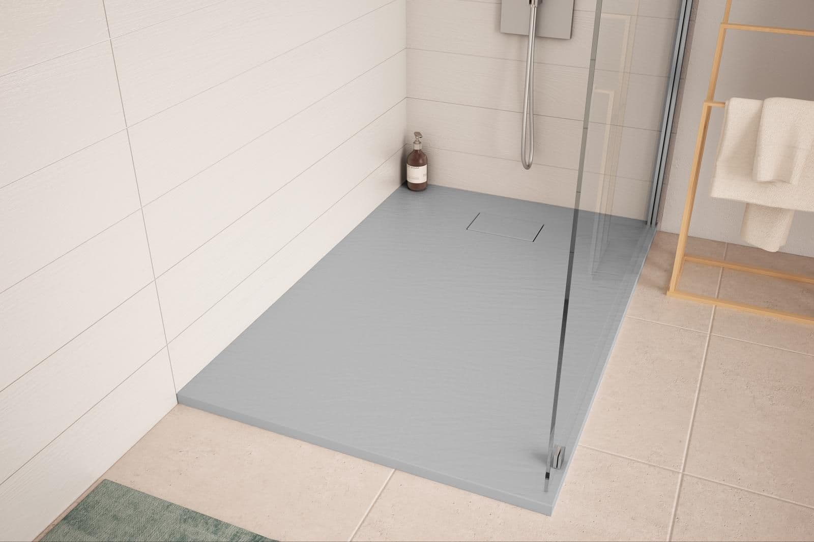 Piatto doccia 120x90 cm ultraslim riducibile grigio effetto pietra - Rok