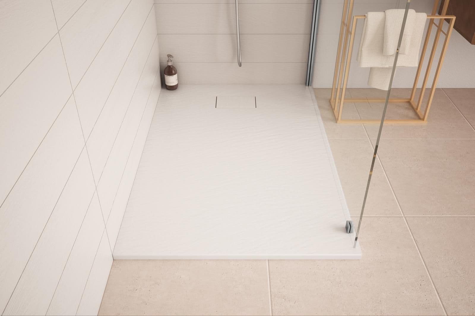 Piatto doccia 140x90 cm ultraslim riducibile bianco effetto pietra - Rok