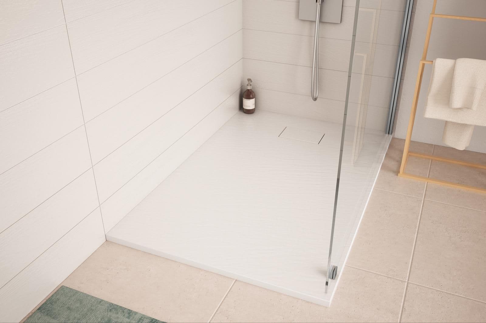 Piatto doccia 140x90 cm ultraslim riducibile bianco effetto pietra - Rok
