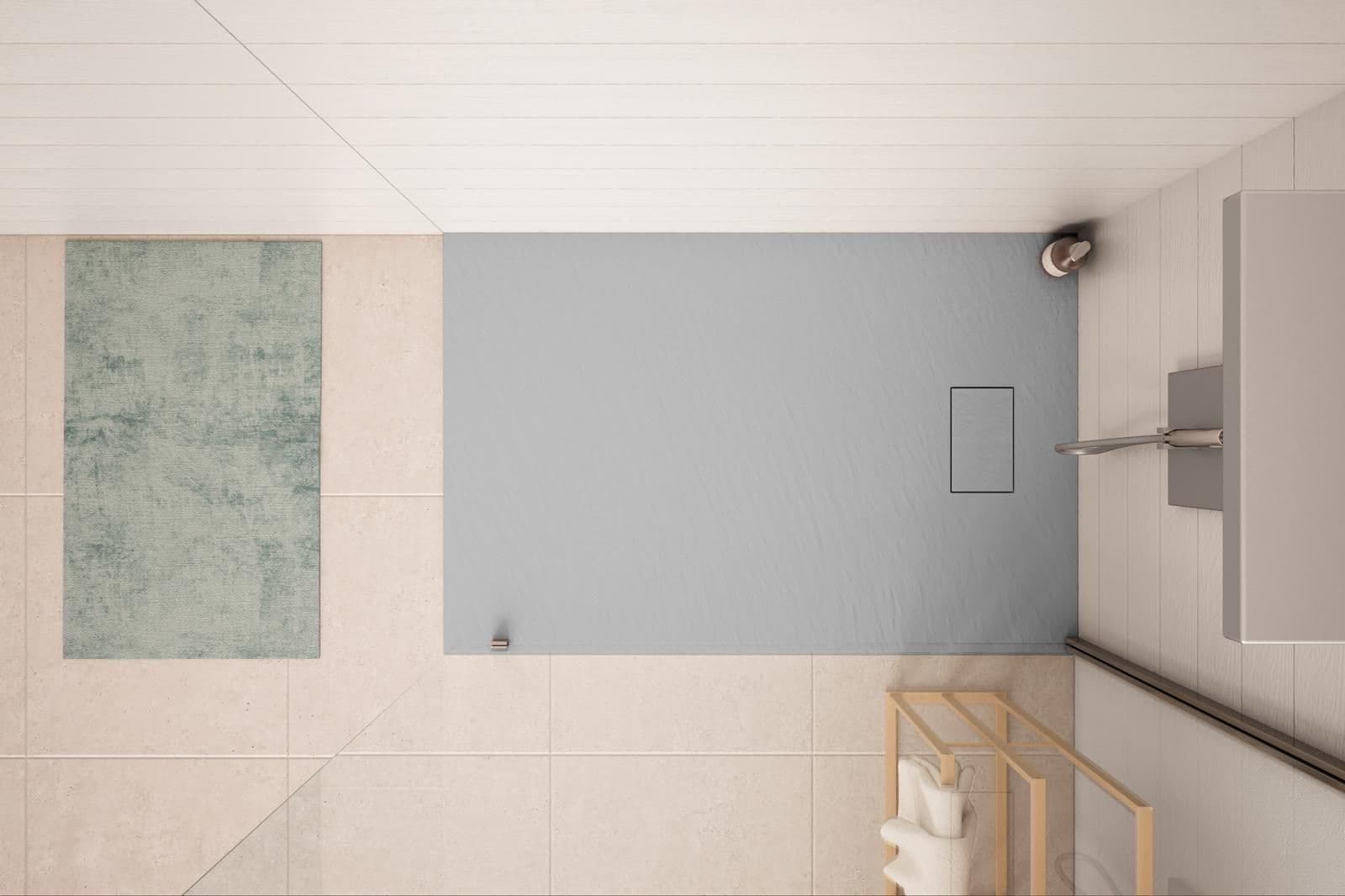 Piatto doccia 140x90 cm ultraslim riducibile grigio effetto pietra - Rok