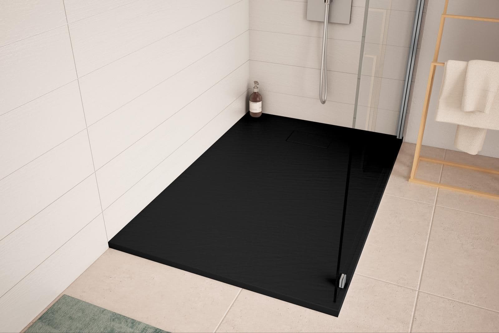 Piatto doccia 140x90 cm ultraslim riducibile nero effetto pietra - Rok