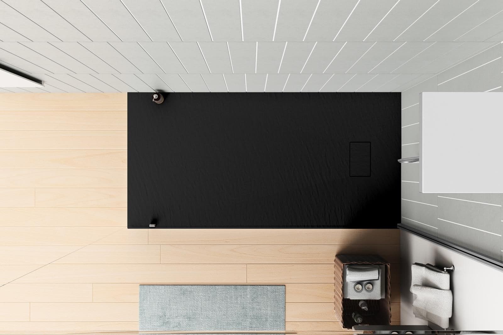 Piatto doccia 150x70 cm ultraslim riducibile nero effetto pietra - Rok