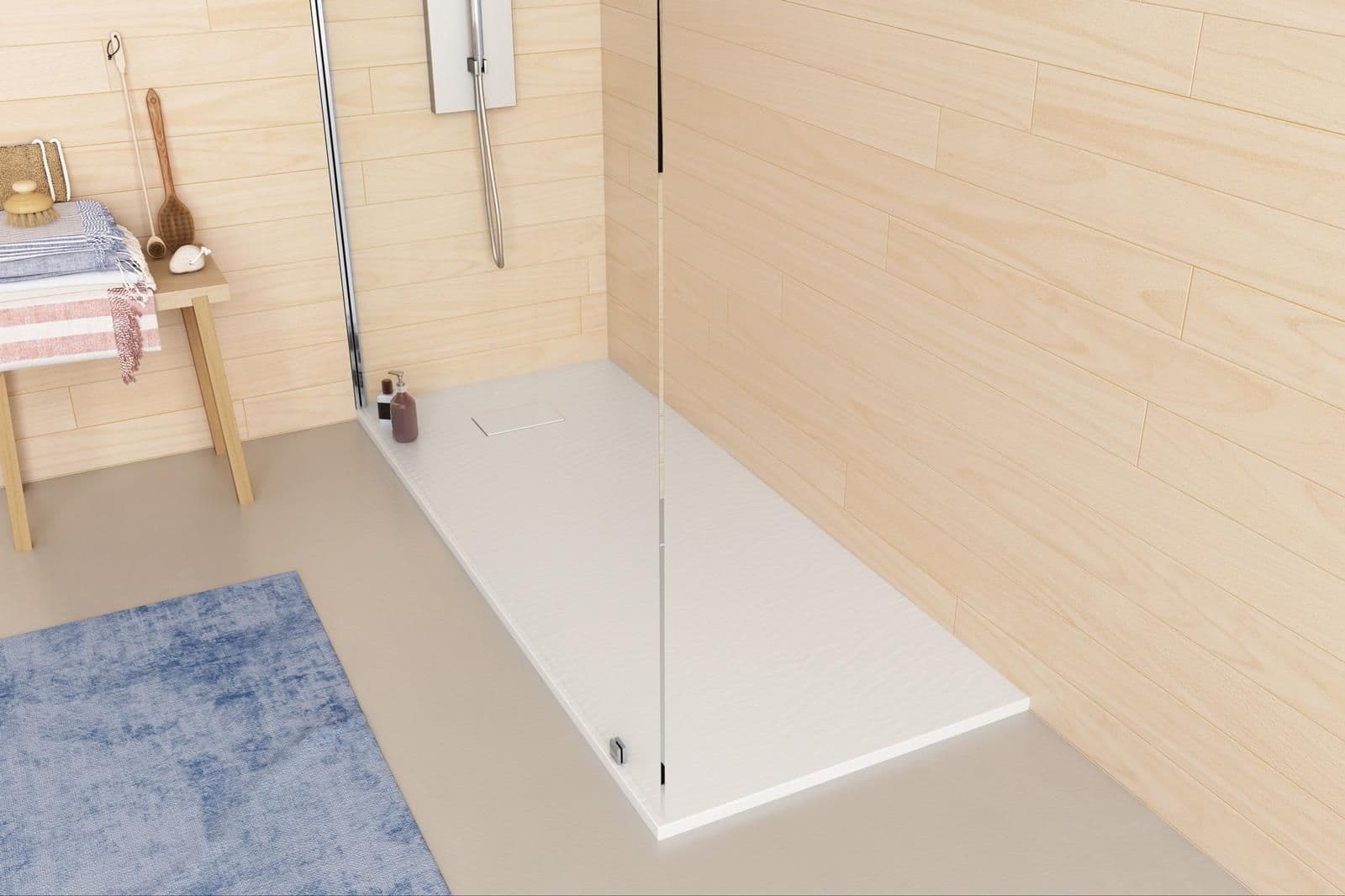 Piatto doccia 160x70 cm ultraslim riducibile bianco effetto pietra - Rok